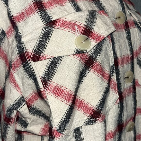 ZARA Plaid Oversized Italian Fabric Shacket Shirt Jacket - Cream Red & Black  XS - Picture 10 of 15